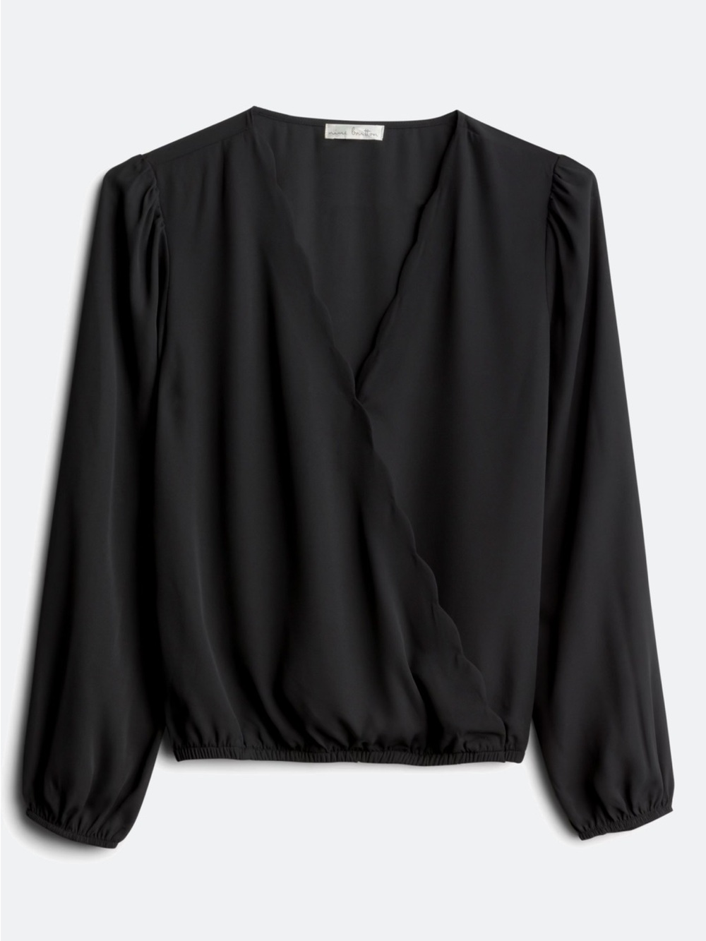 Nine Britton Ivana Scallop Detail Wrap Blouse Black XL Puff Sleeve